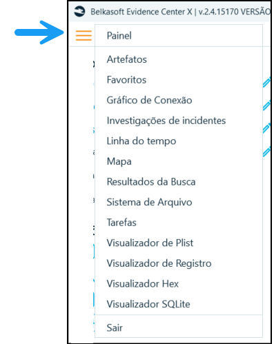 Figura 36- Menu superior com outros recursos do Evidence Center X