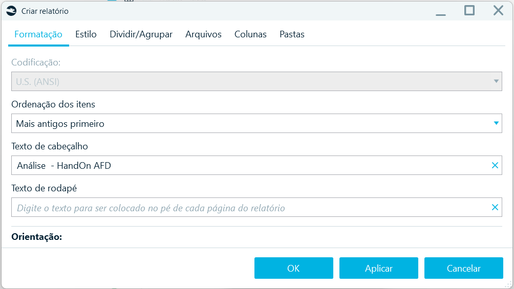 Figura 40- Tela de configuração do relatório