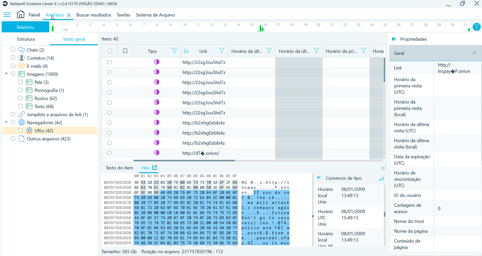 Figura 10- Visualização da lista de URLs acessadas via Tor 