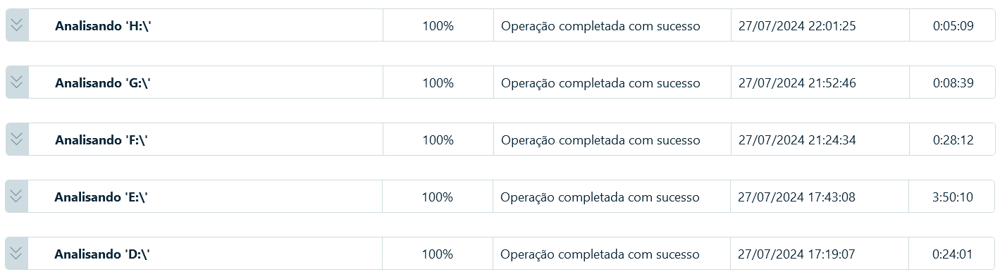 Figura 6- Tela de Tarefas mostrando as fontes processadas 