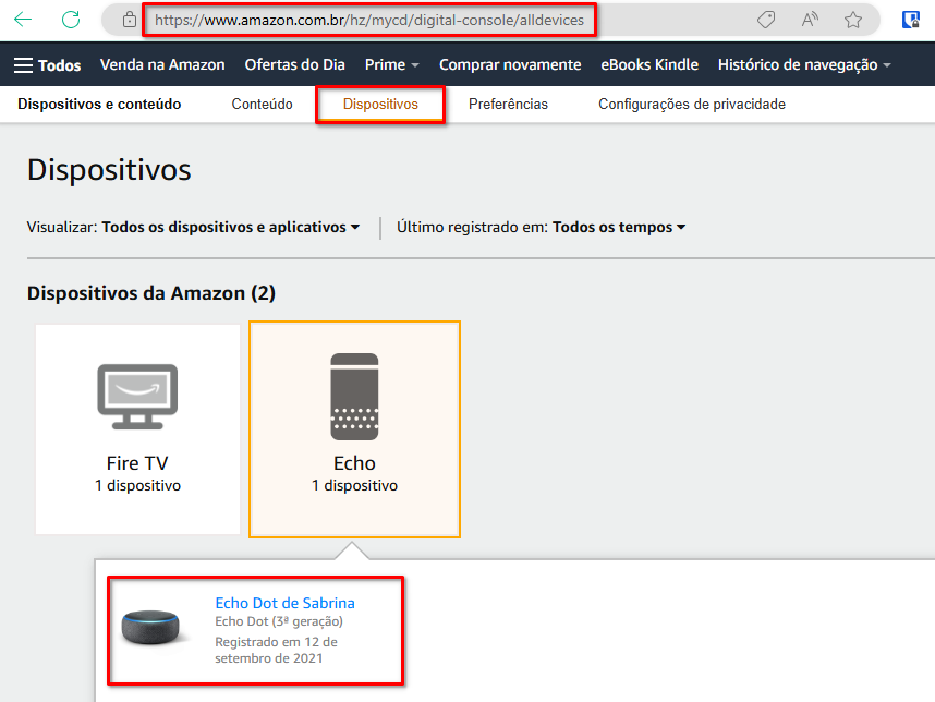 Imagem 13 - Site Amazon | Dispositivos: equipamentos disponíveis e dados