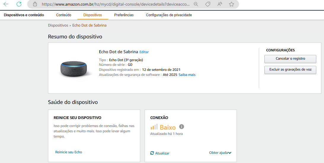 Imagem 14 - Site Amazon | Dispositivos: mais detalhes Echo Dot