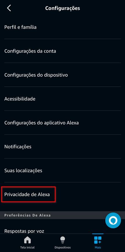 Imagem 22 - Aplicativo Amazon Alexa | Rota: Privacidade de Alexa