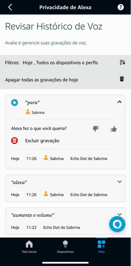 Imagem 24 - Aplicativo Amazon Alexa | Revisar Histórico de Voz