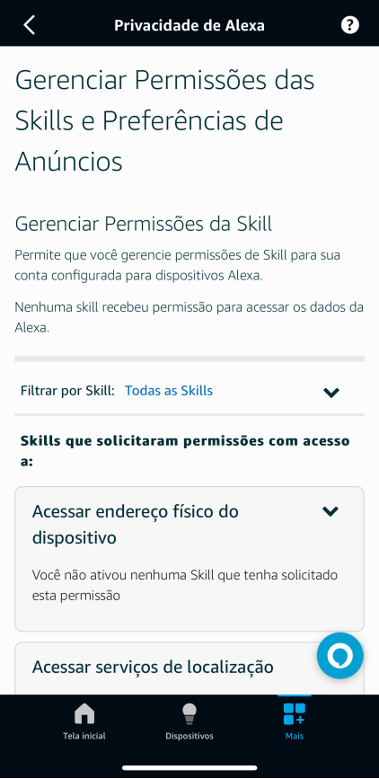 Imagem 28 - Aplicativo Amazon Alexa | Gerenciar Permissões das Skills e Preferências de Anúncios