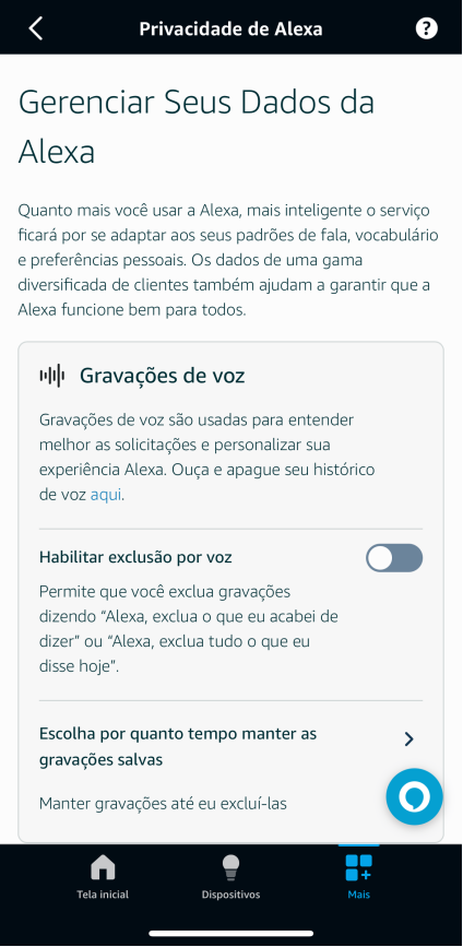 Imagem 29 - Aplicativo Amazon Alexa | Gerenciar Seus Dados da Alexa