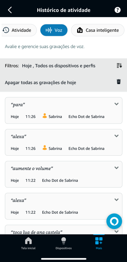 Imagem 31 - Aplicativo Amazon Alexa | Histórico de atividade
