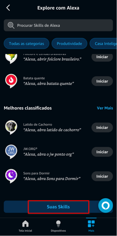 Imagem 33 - Aplicativo Amazon Alexa | Rota: Suas Skills