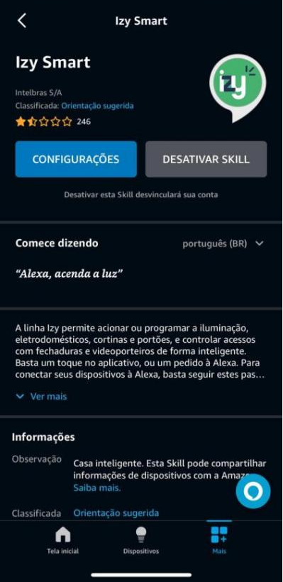 Imagem 35 - Aplicativo Amazon Alexa | detalhes ao clicar na Skill Izy Smart (parte 1)