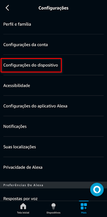 Imagem 39 - Aplicativo Amazon Alexa | Rota: Configurações do dispositivo