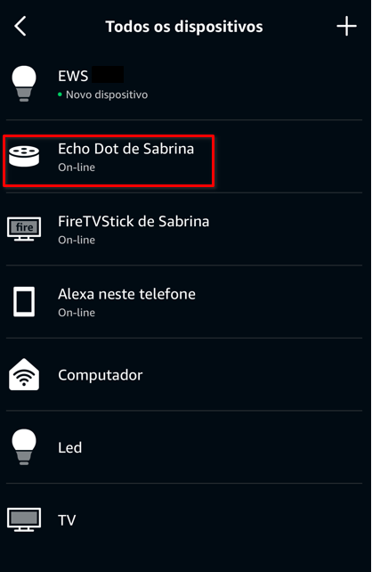 Imagem 40 - Aplicativo Amazon Alexa | Rota: escolher dispositivo Echo Dot