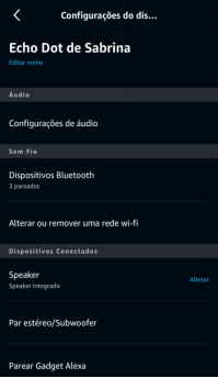 Imagem 42 - Aplicativo Amazon Alexa | opções na engranagem Echo Dot