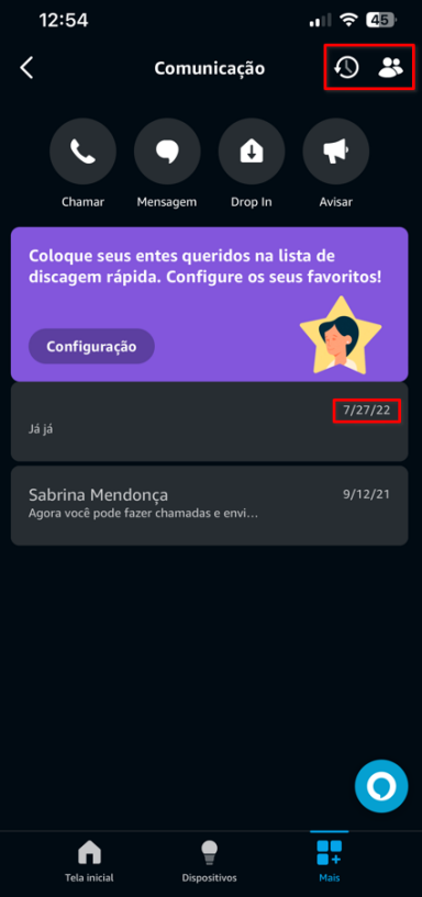 Imagem 45 - Aplicativo Amazon Alexa: informações e histórico de conversas